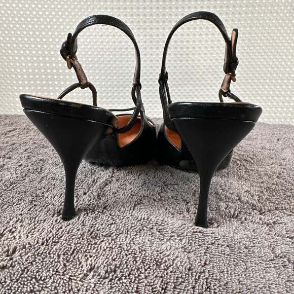 Vintage Prada Black Leather Pointed-Toe Kitten Heel Slingback Pumps - Picture 4 of 9